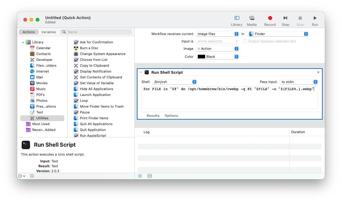 Creating an Automator script to batch convert images to Webp